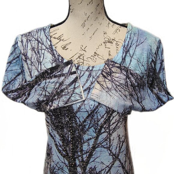 Compliments Womens Graphic Top Small Tree Print Sequin Forestfairy Dark Romantic - Picture 3 of 5